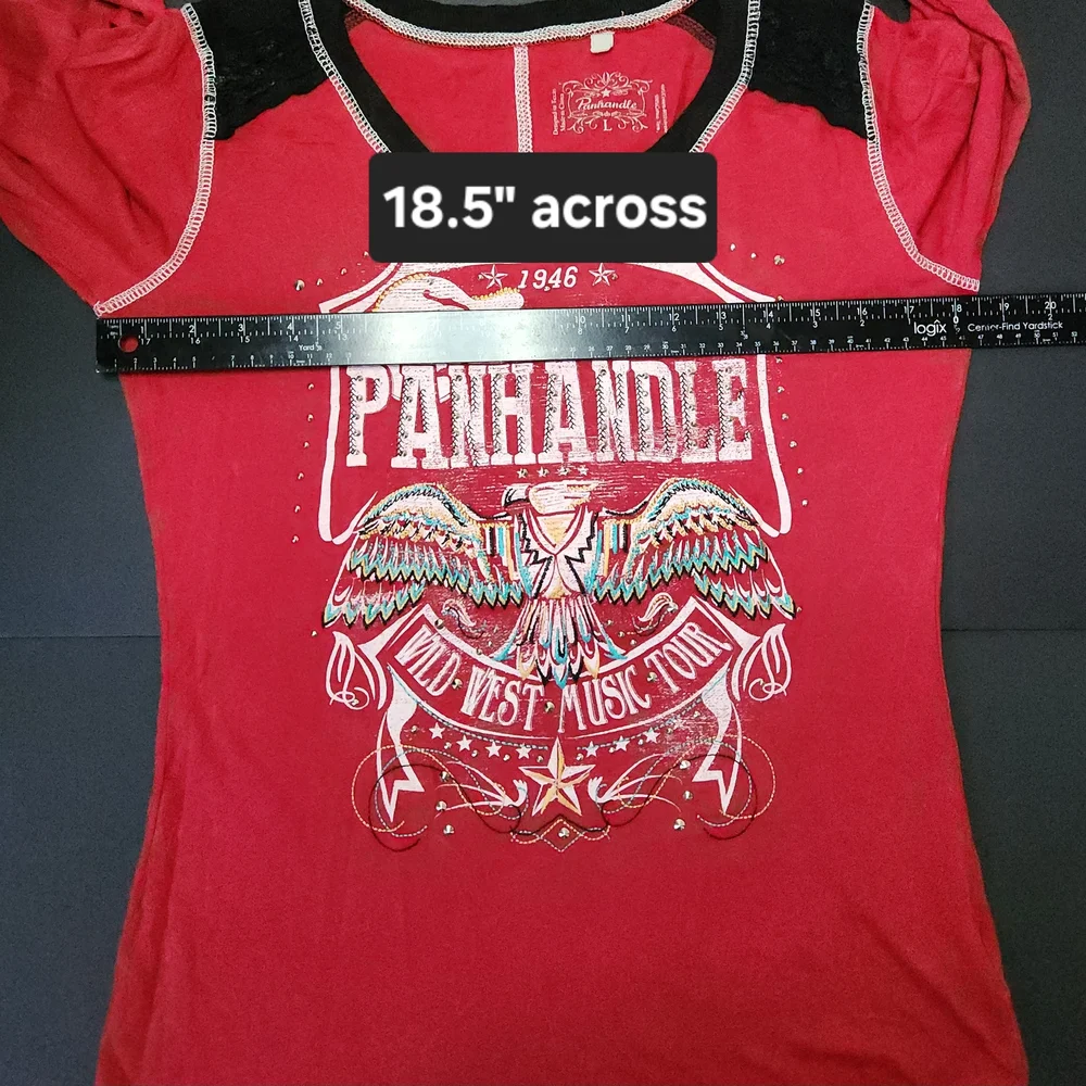 Panhandle Slim Womens Large Red Long Sleeve Tee Studded Western Wild West Top - Picture 14 of 14